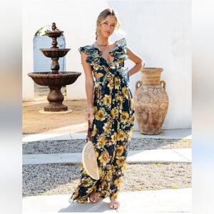 NWT Luxxel Encanto Floral Ruffle Maxi Dress